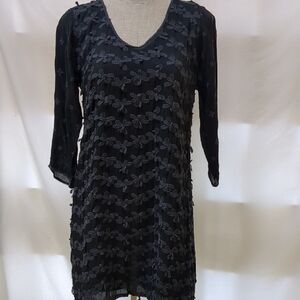 Johnny Was Flower Embroidery Black Dress